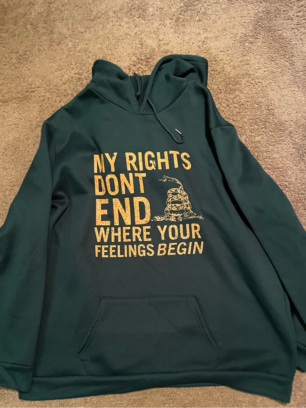 Dark Green Men's Graphic Hoodie with Gold Text